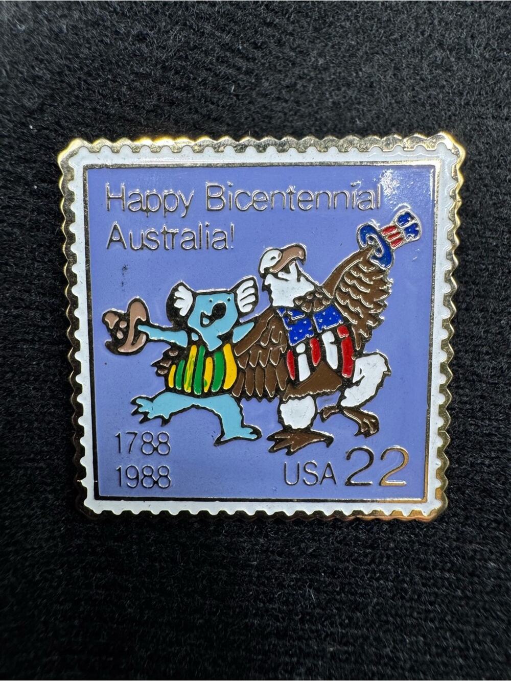 1988 USPS "Happy Bicentennial Australia" Commemorative Stamp Enamel Pinback Pin